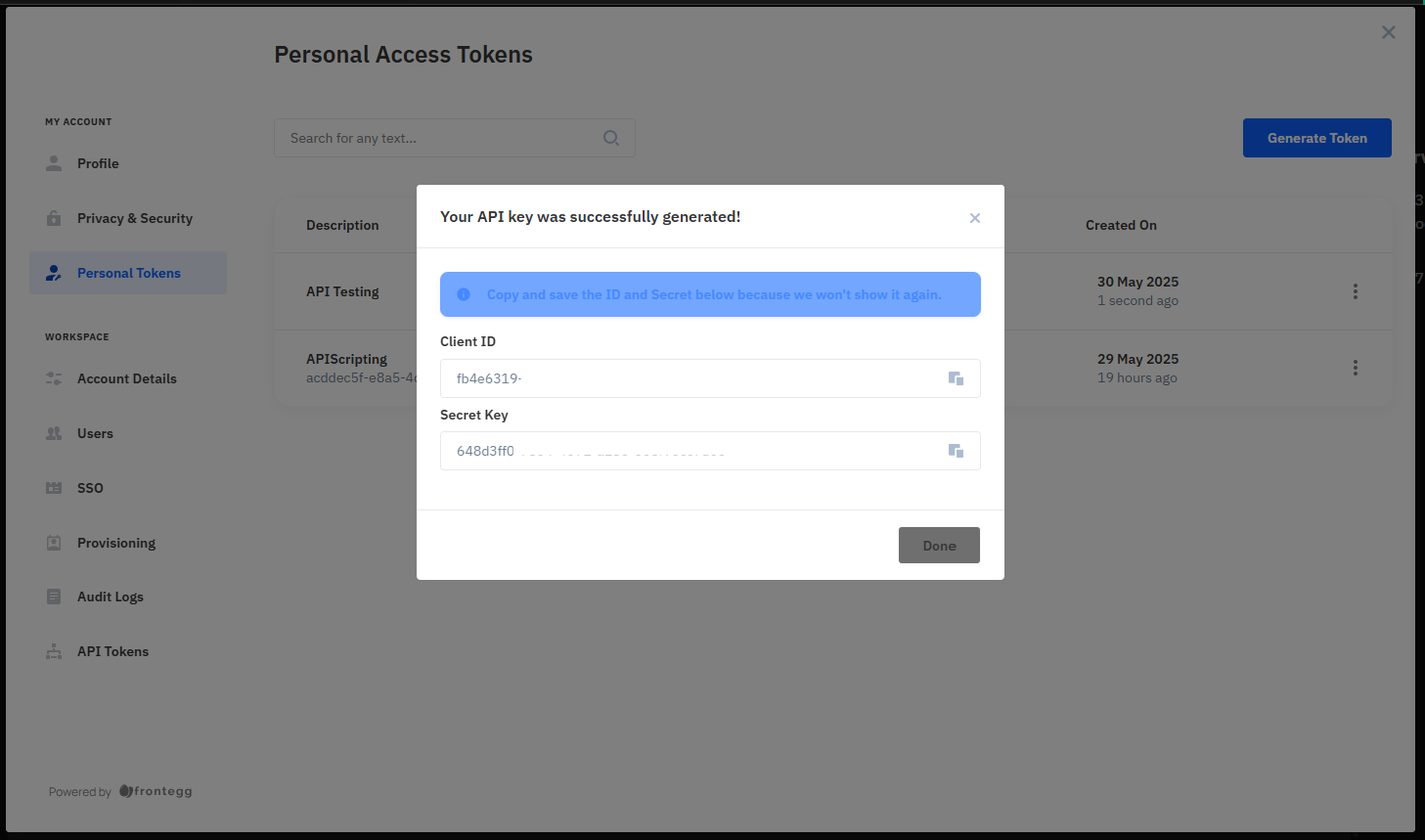 API Key Generated
