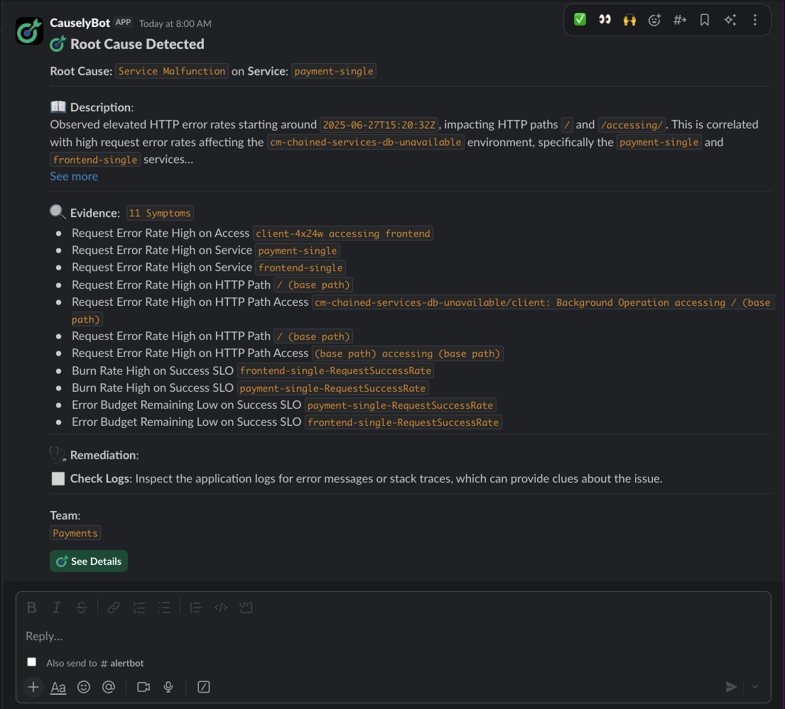 Root Cause in Slack