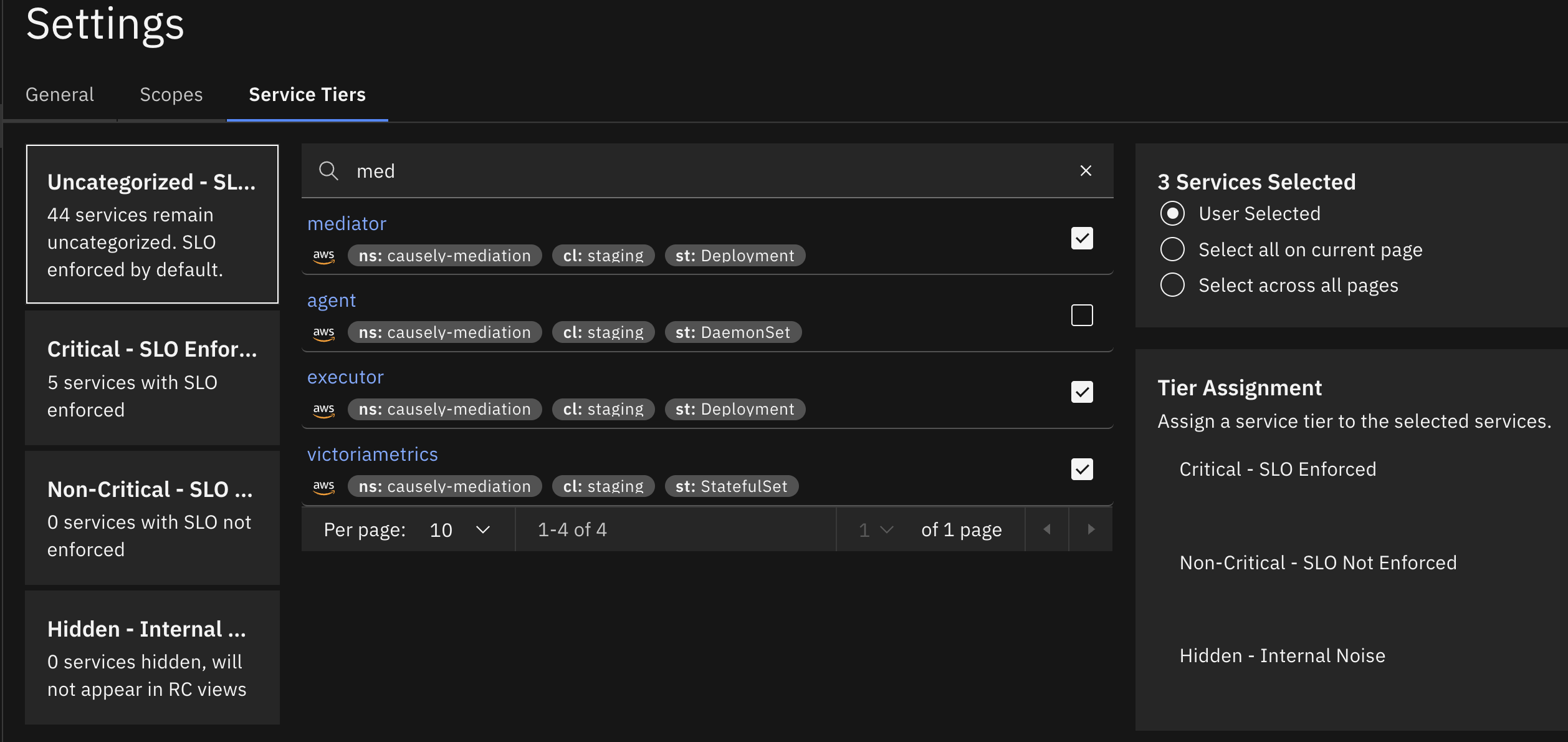 Service Tiers Settings