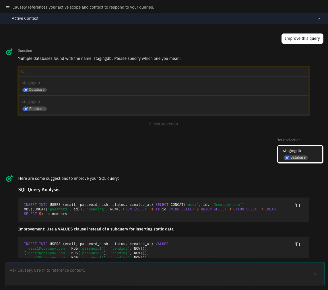 Ask Causely: SQL Query Analysis
